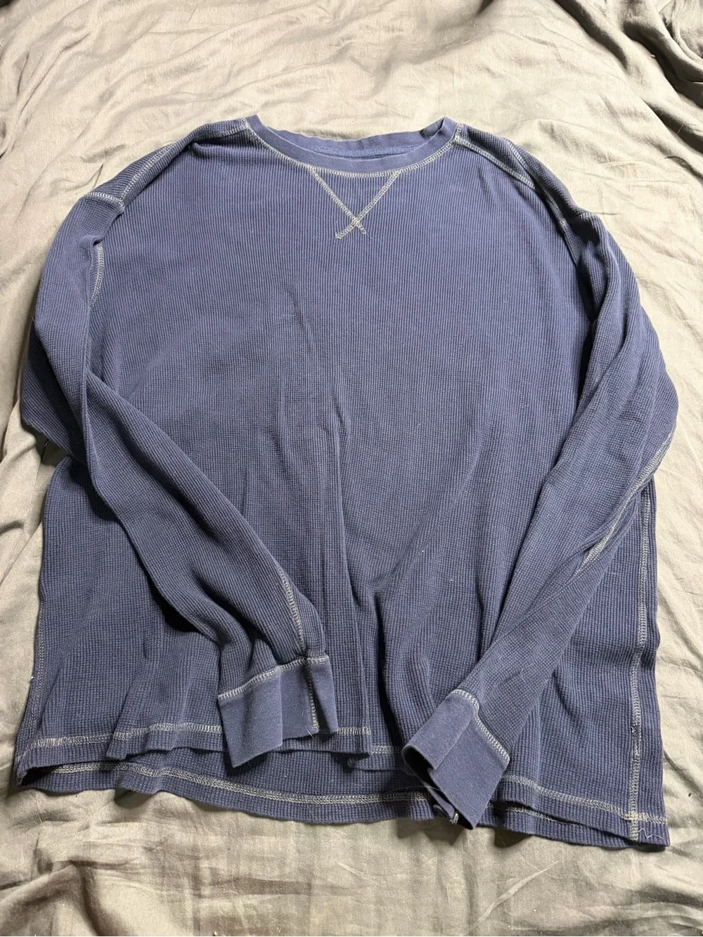 Ruff Hewn Men's Crewneck Waffle Knit Sweater - Blue with Contrast Stitching